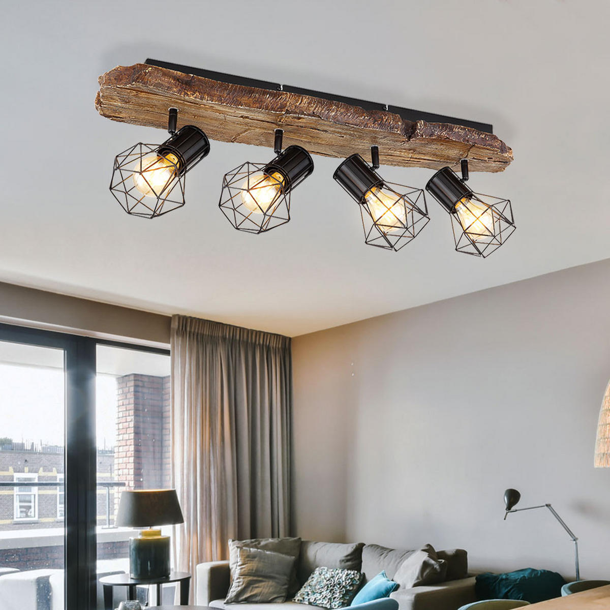 LED DECKENLEUCHTE Metall Holzoptik Braun - Braun, Metall (78/15/24cm) - Globo Lighting