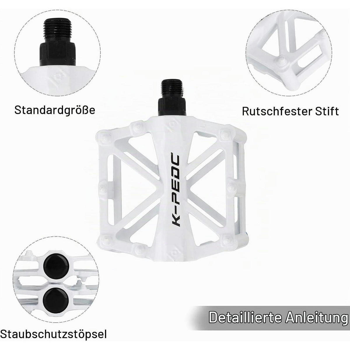 FAHRRAD Pedale Aluminium Anti Rutsch 9/16 Zoll Weiß - Weiß, Metall (9.1/1.5/9.2cm)