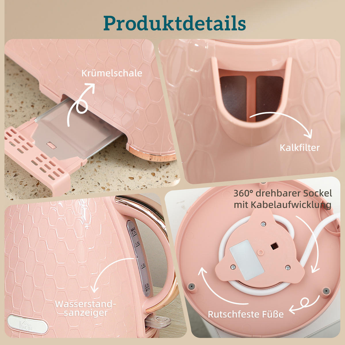 TOASTER mit Wasserkocher DE-07953 Rosa - Pink, Metall (19.5/23.4/24.2cm) - ComfortXL