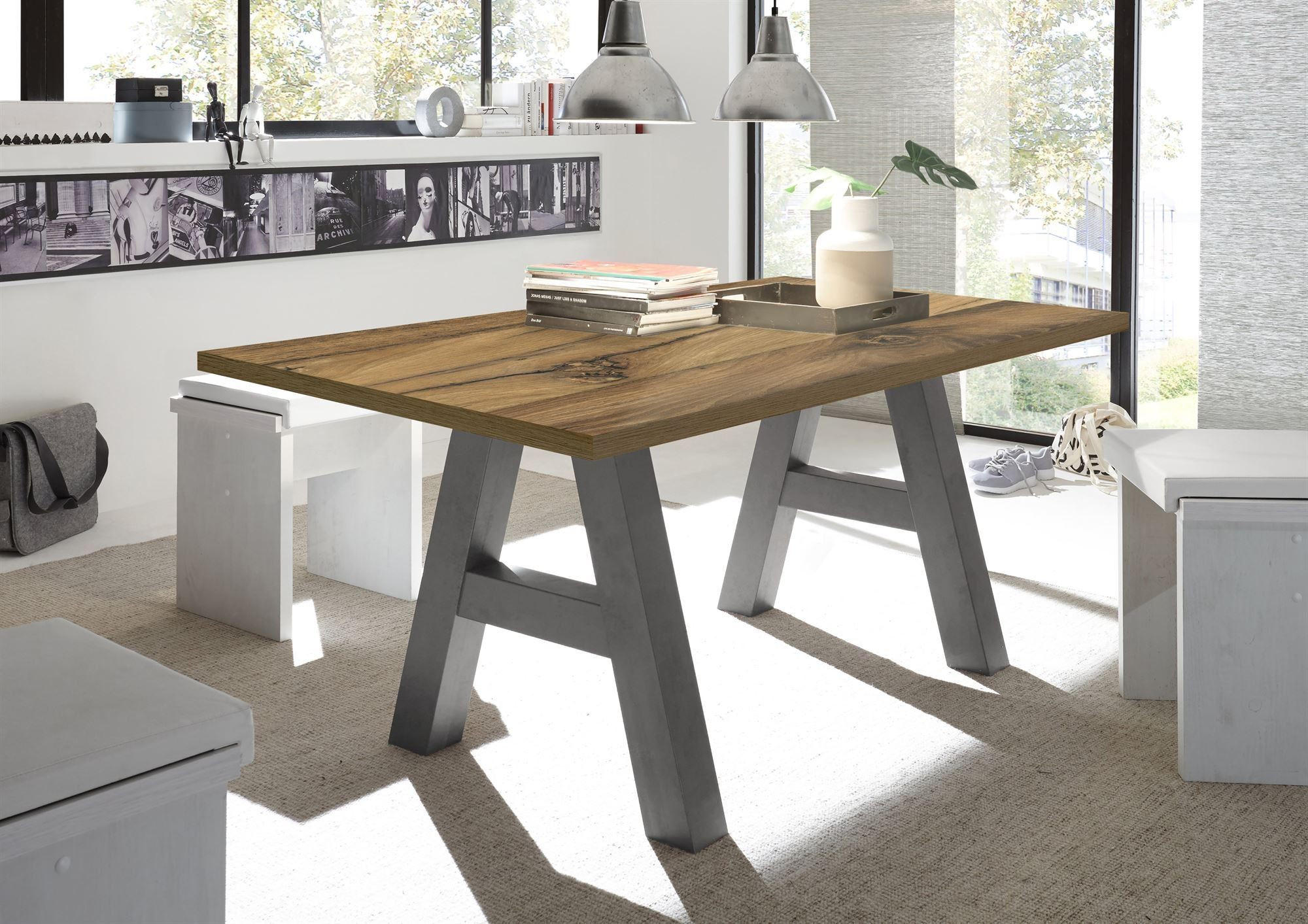 ESSZIMMERTISCH Elia 4 140 x 90 x 75 Esstisch Graphit/Plankeneiche - Alteiche, Holz (140/90/75cm) - 58aufmkessel
