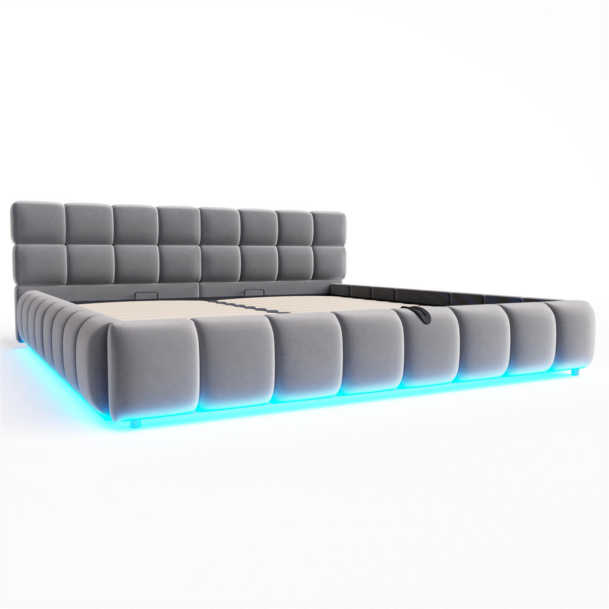 POLSTERBETT 180/200 cm in Grau Samt mit Bettkasten und LED - Grau, Holzwerkstoff/Textil (180/200cm) - STILVORA