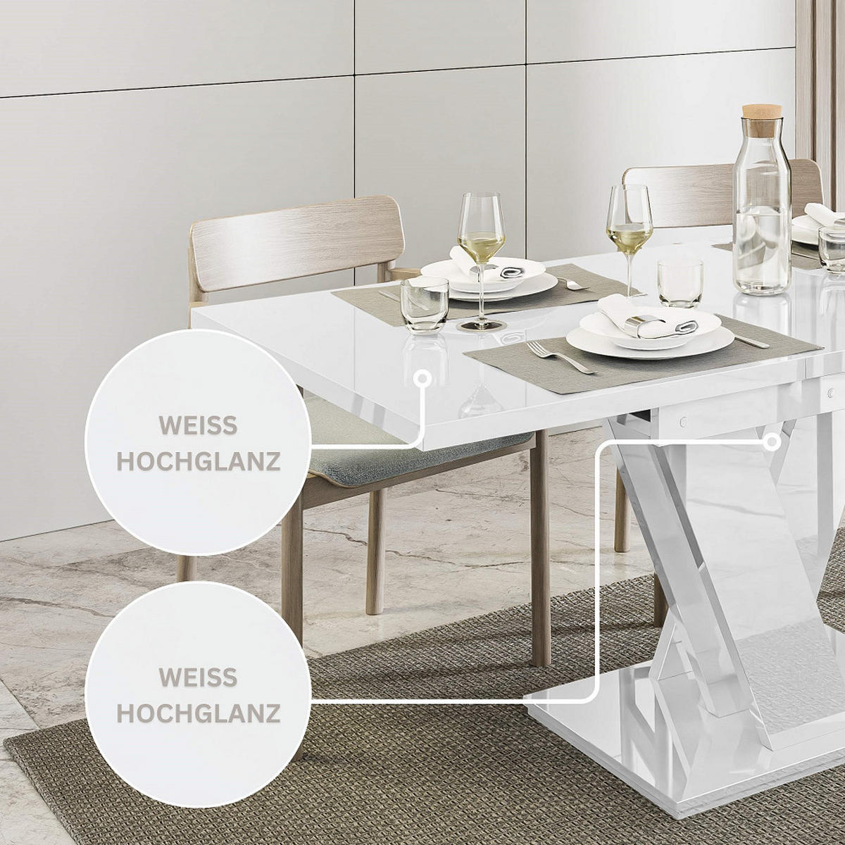 ESSTISCH Weiß Hochglanz Ausziehbar 120 - 160 cm - Weiß Hochglanz, Holzwerkstoff (120/80/75cm) - PROSPERO