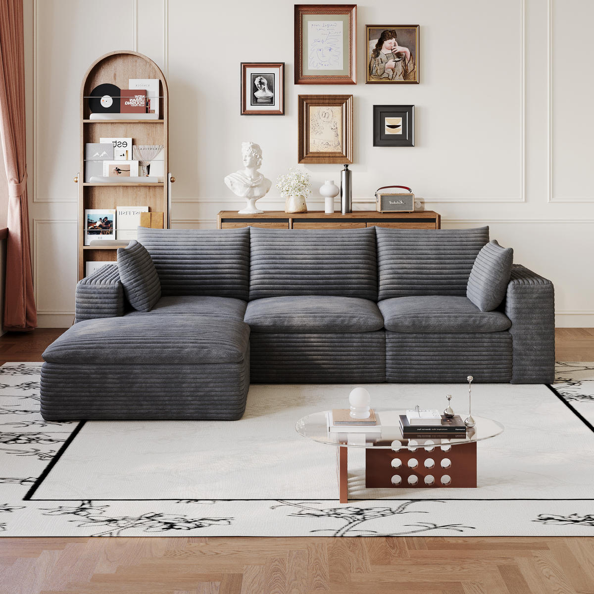 SOFA Modulární cloud pohovka z manšestru tmavě šedá 260 cm - tmavě šedá, textil (260/160cm) - Urban Meuble