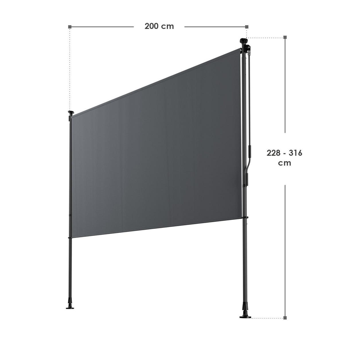 SENKRECHTMARKISE Barbados grau 200 x 310 cm - Grau, Textil (200/310cm) - Juskys