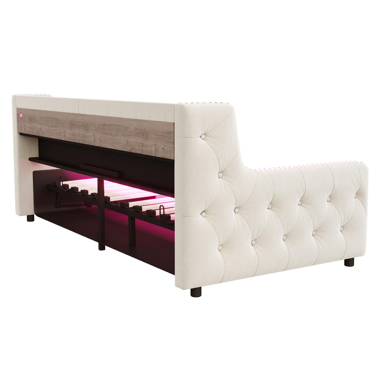 POLSTERBETT 90/200 cm aus Samt mit LED, Stauraum und Lattenrost Beige - Beige, Textil (90/200cm) - Modenvie