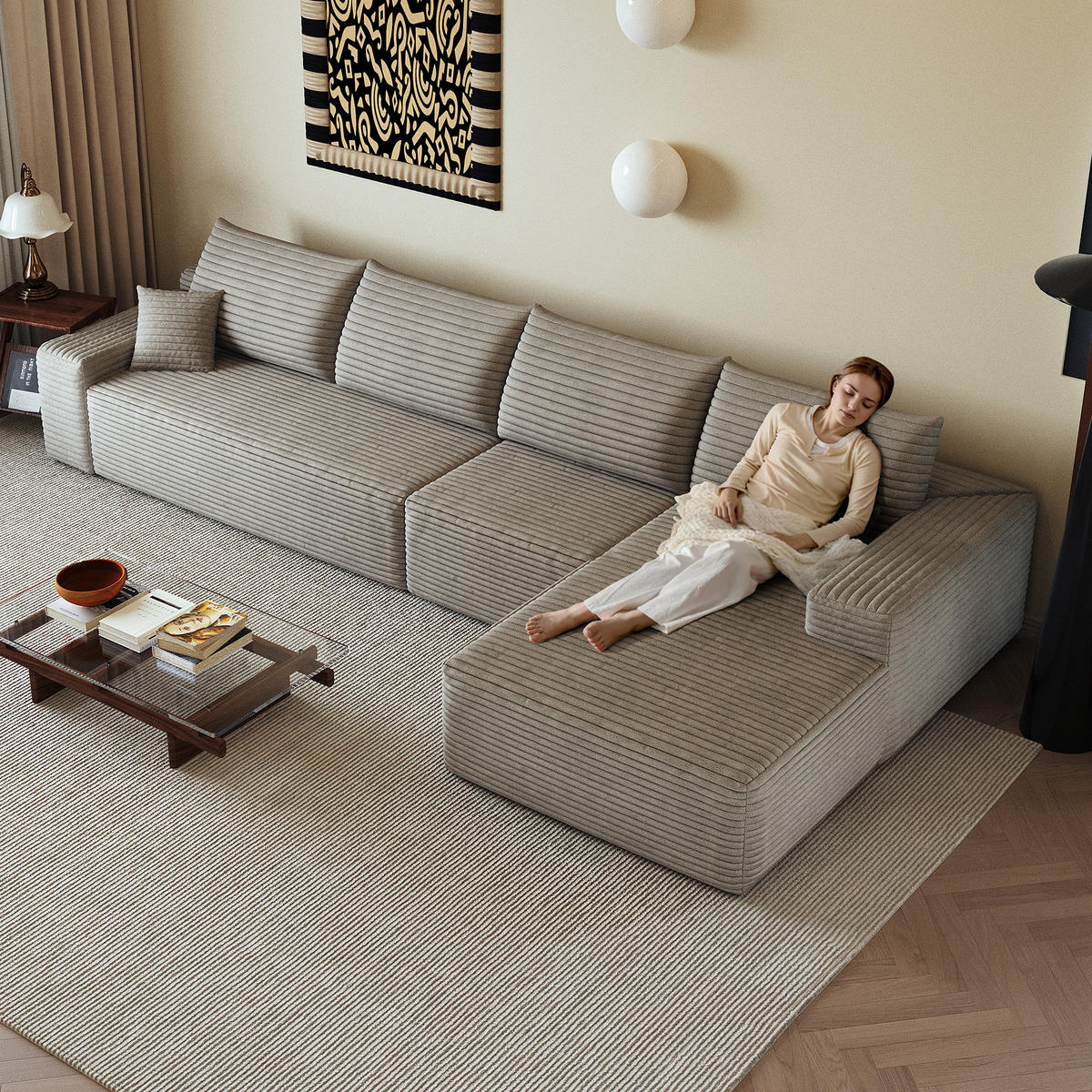 ECKSOFA 340/175/83 cm Kamel mit L-förmiger Chaiselongue, Rechte Seite - Braun/Cappuccino, Textil (340/175cm) - Oxeza