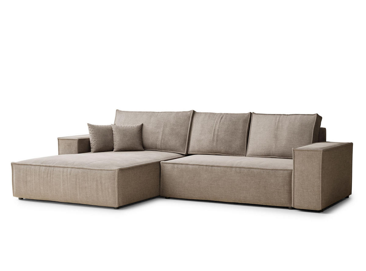 ECKSOFA Maze Grau braun Chenille-Stoff - Links Seite - Graubraun/Schwarz, Holz/Holzwerkstoff (185/294cm) - Maison de Reve