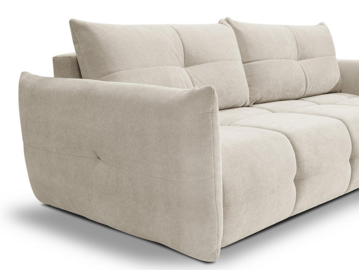 BETTSOFA MODA Beige Chenille-Stoff mit Schlaffunktion - Beige, Holz (245/86/110cm) - MASSENO