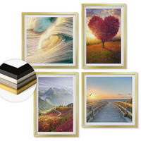 WANDBILDER 4er Set - 50x50 cm & 40x60 cm Goldrahmen - Landschaften Berge Wellen Baum Herz Pier - Goldfarben, Kunststoff (50/50cm) - ArtPrintCave