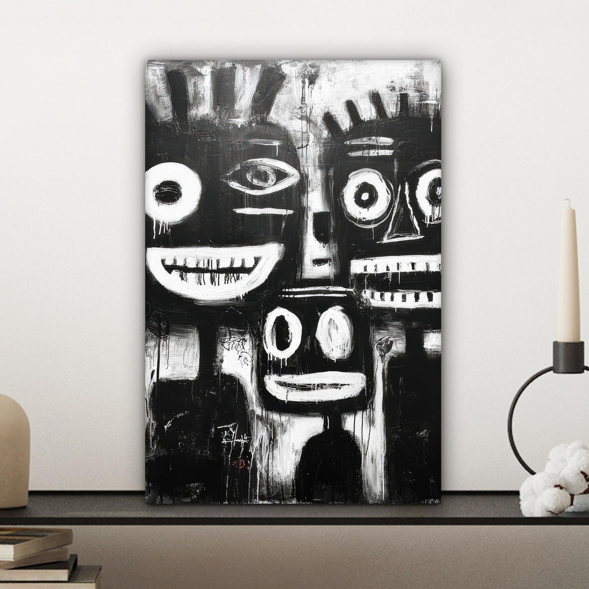 LEINWANDBILD Malerei - Figuren - Schwarz - Abstrakt Deko Wohnzimmer 20x30 cm - Schwarz, Textil (20/30cm) - MuchoWow