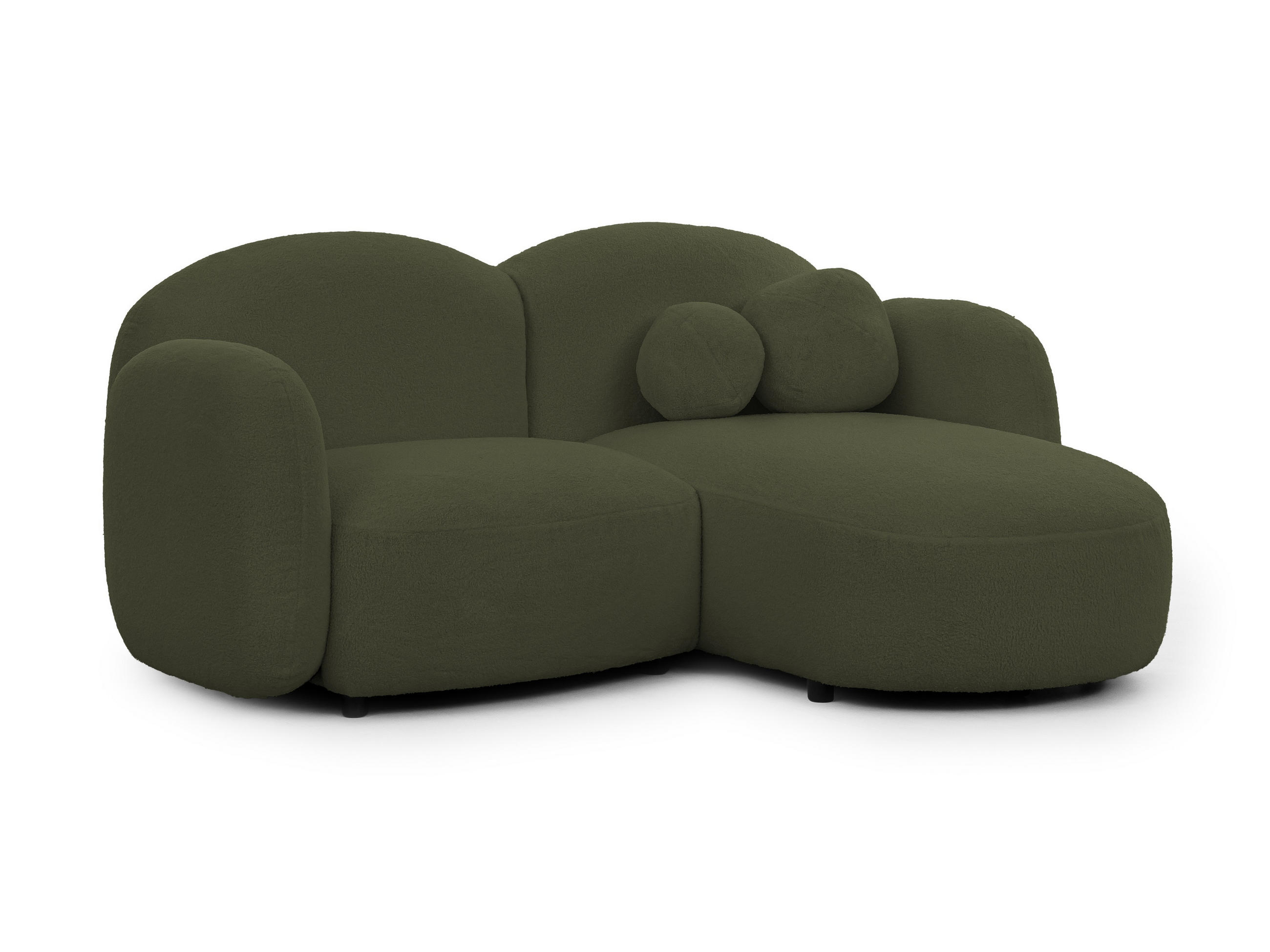 ECKSOFA Nuvola mit abgerundetem Design Grün Bouclé-Stoff - Ottomane Rechts - Schwarz/Grün, Holz/Kunststoff (190/146cm) - S-Style Möbel