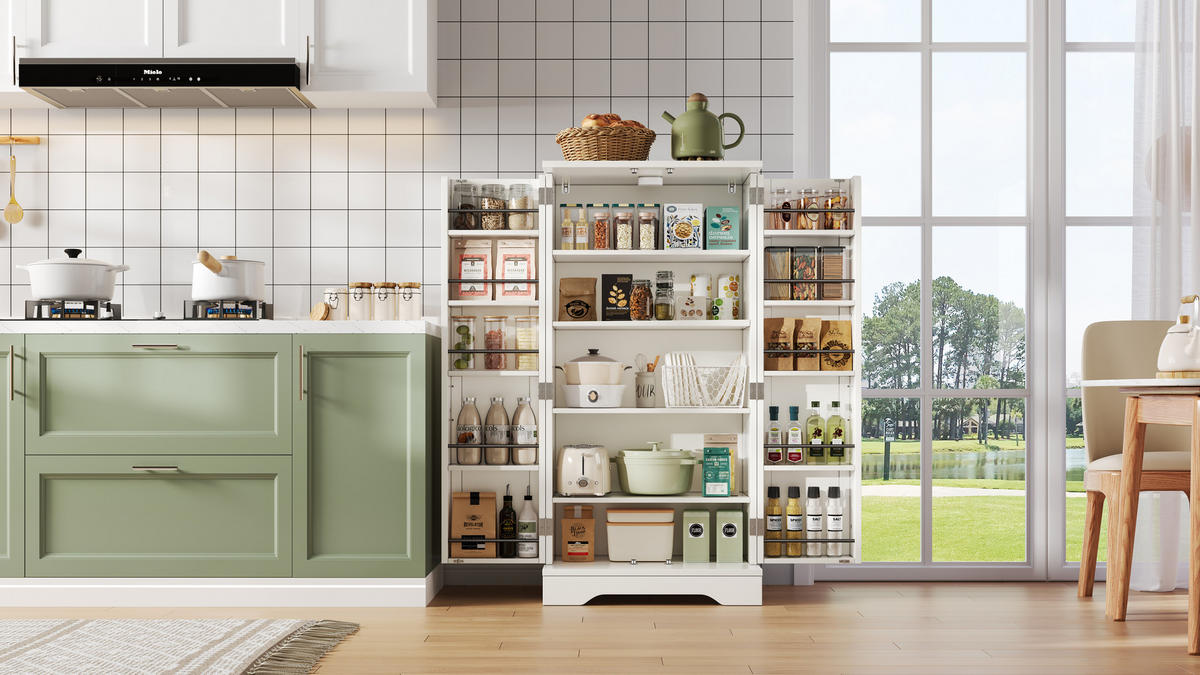 HOCHSCHRANK mit LED-Sensorlicht, 3D-Wellenmuster aus MDF, verstellbares Regal, 120/60/40 cm, Weiß - Weiß, Holzwerkstoff (60/120/40cm) - Redom