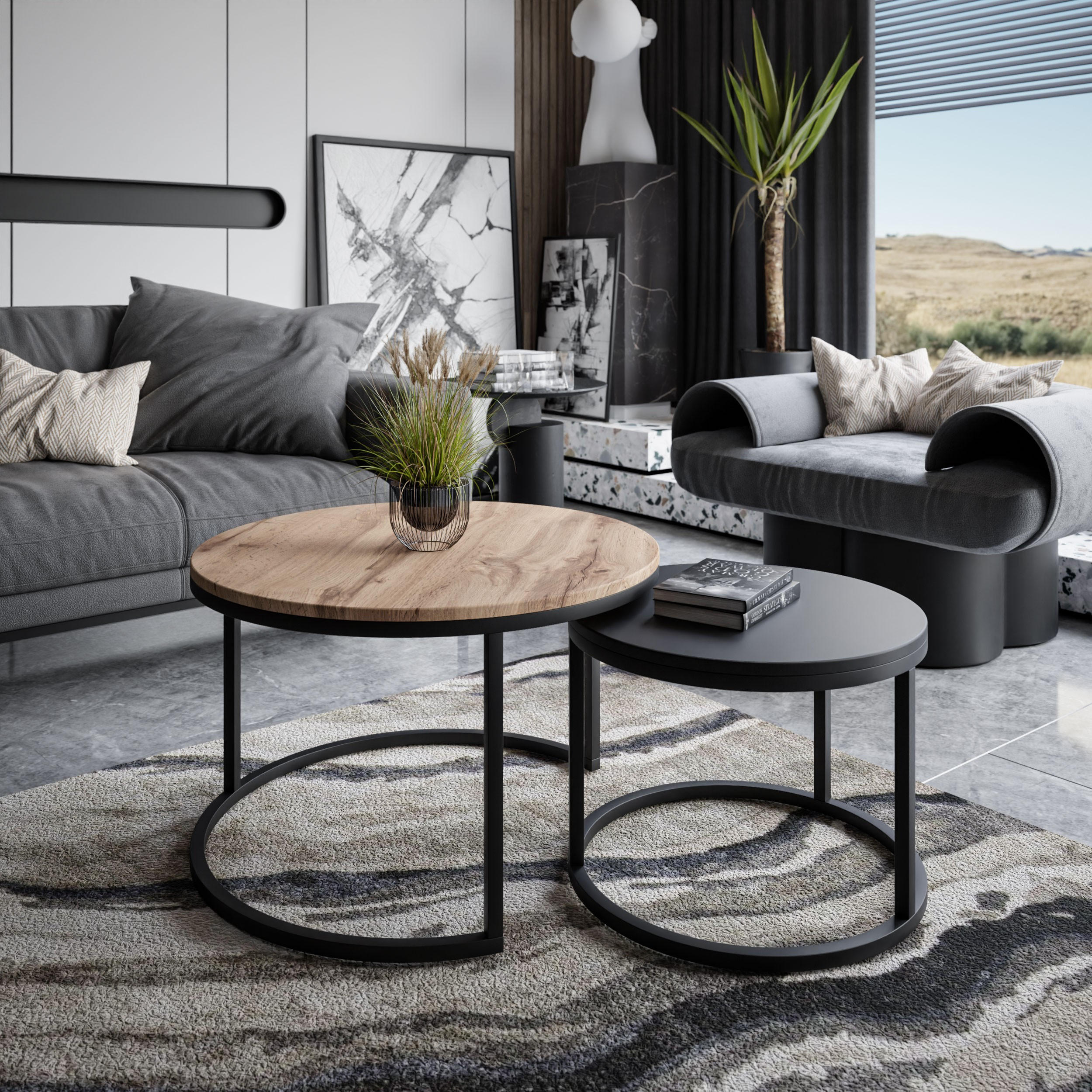 COUCHTISCH CIRI MIX SLIM 2-in-1 - Schwarz, Holzwerkstoff (70/70/48cm) - Lookway