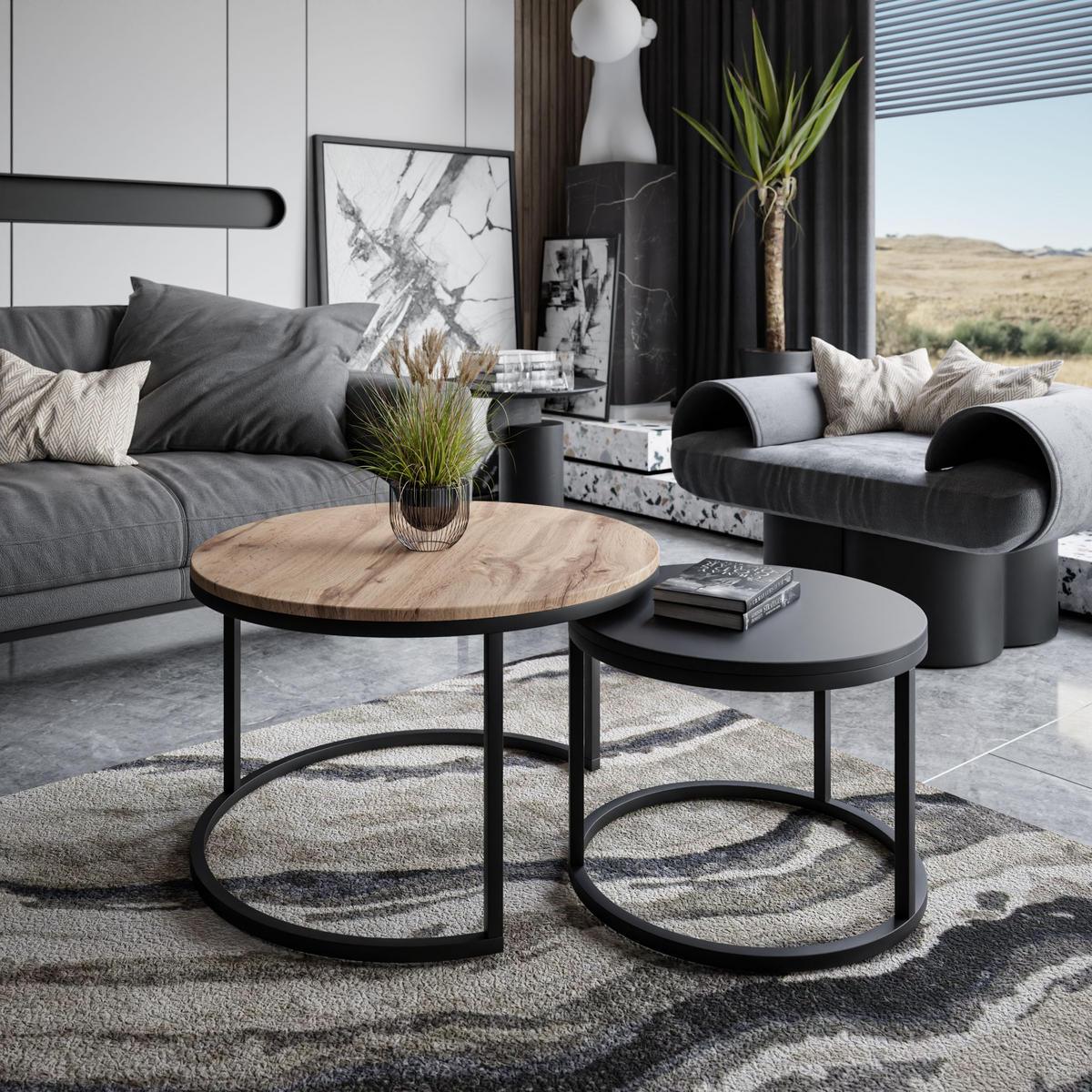 COUCHTISCH CIRI MIX SLIM 2-in-1 - Schwarz, Holzwerkstoff (70/70/48cm) - Lookway
