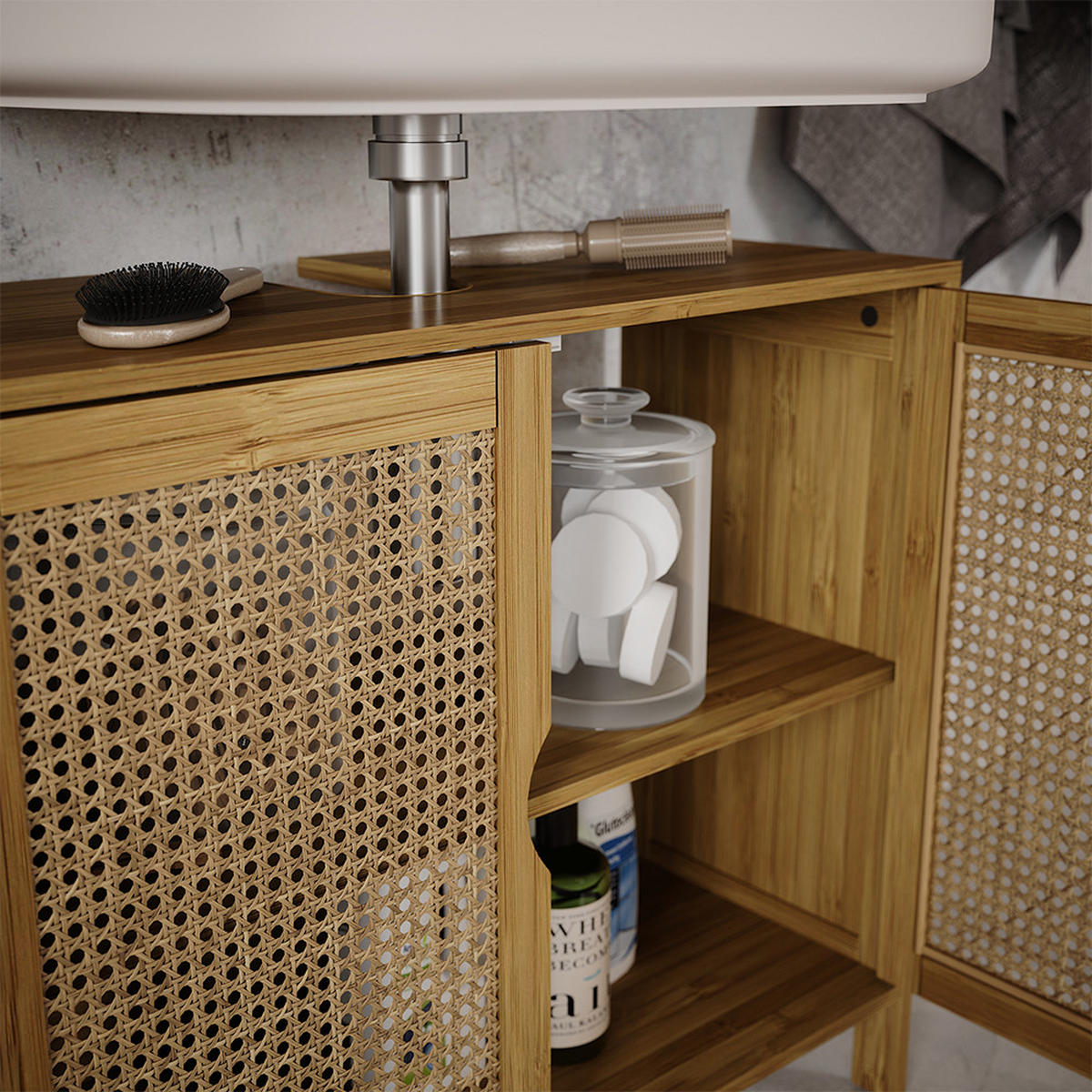 WASCHBECKENUNTERSCHRANK Liora Bambus 68 x 60 cm mit 2 Türen - Grün, Holzwerkstoff (68/60/29cm) - Vicco