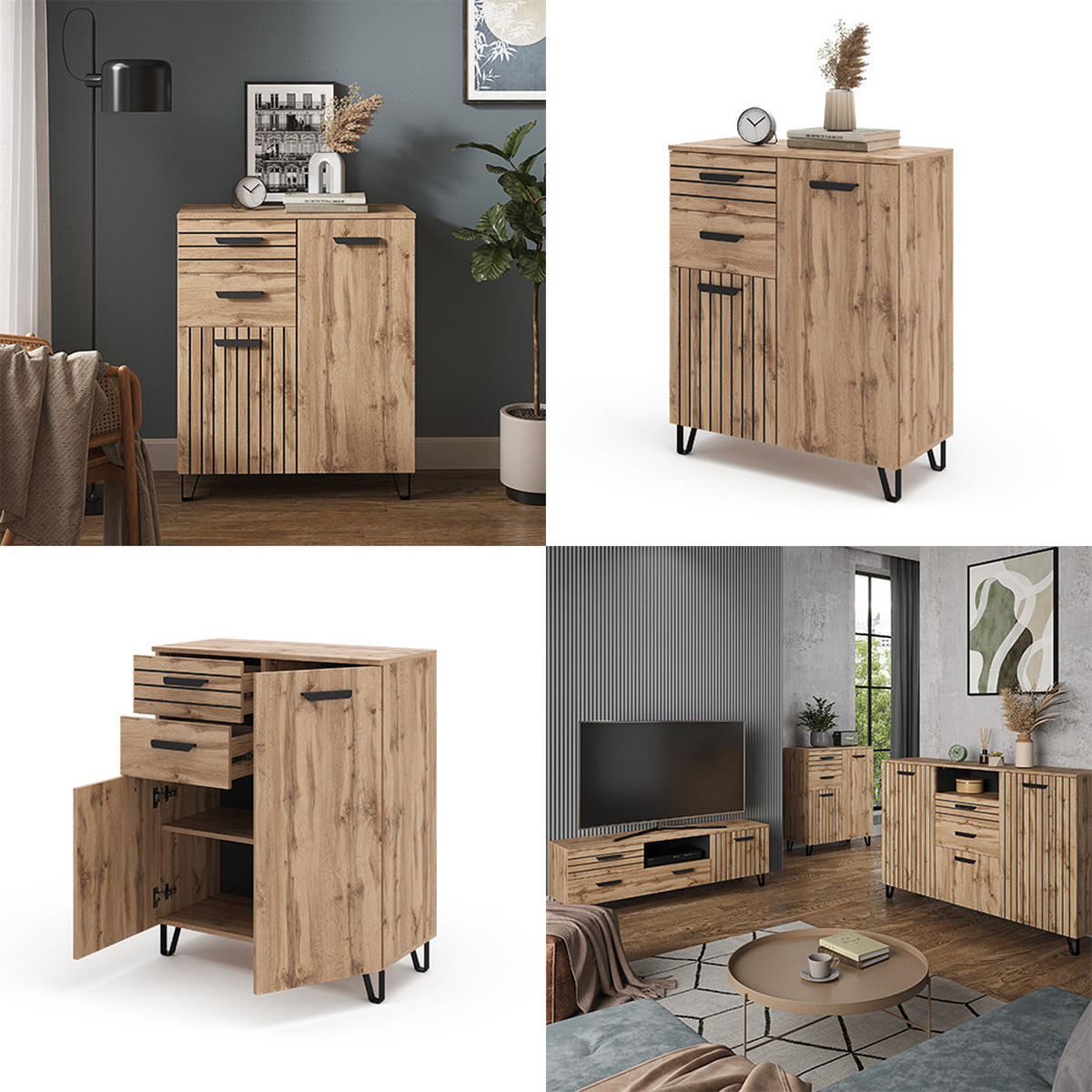 KREDENC Amber Hnědá - černá/dub Wotan, kompozitní dřevo (38/100/80.1cm) - Vicco