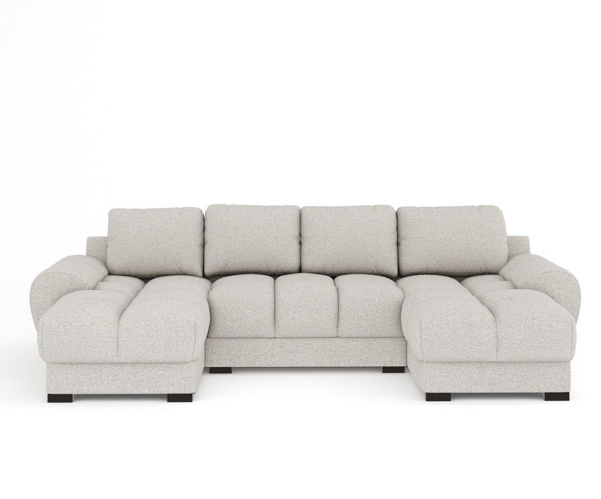 WOHNLANDSCHAFT Peebles Beige Webstoff - Beige/Schwarz, Holz/Holzwerkstoff (330/90/175cm) - Maison de Reve