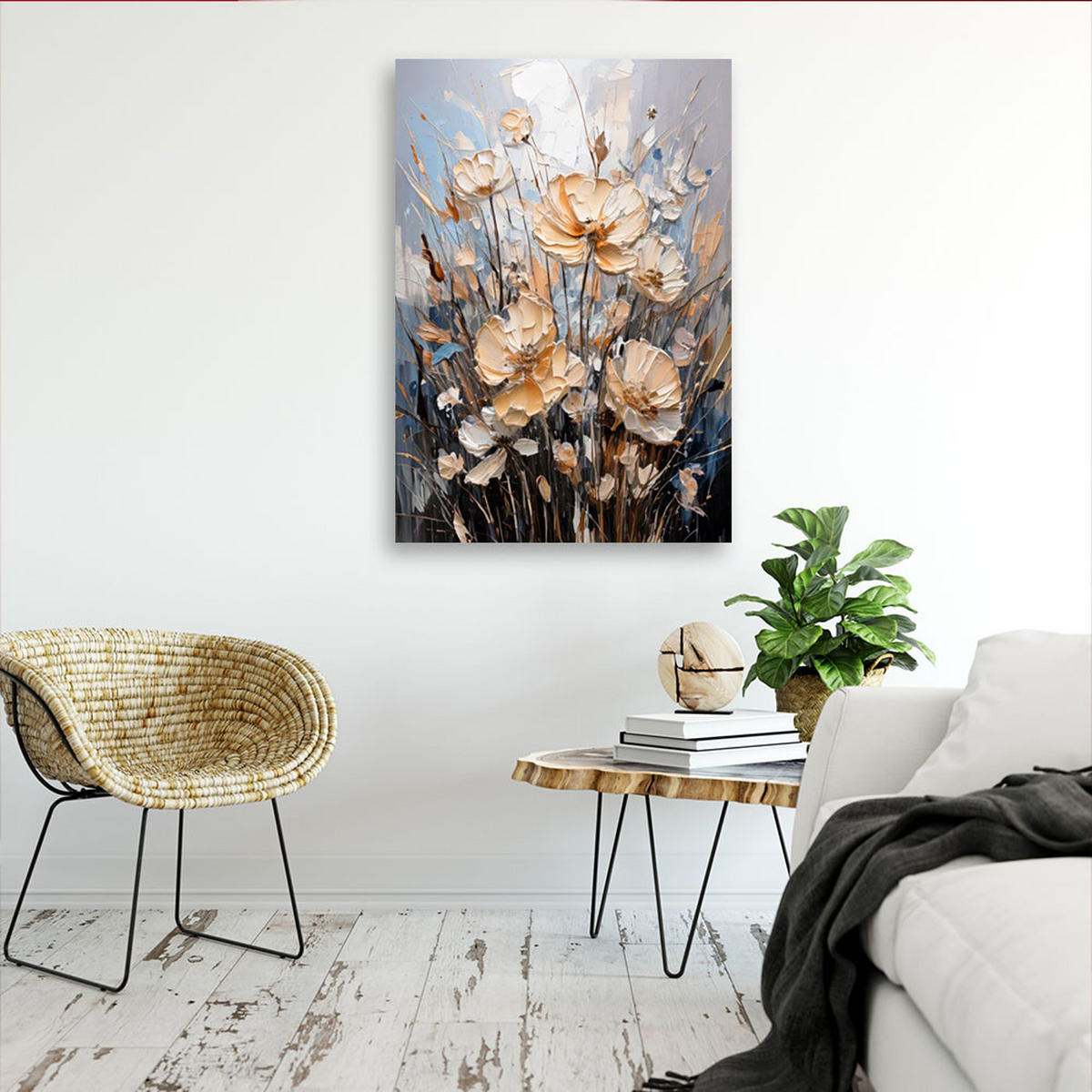 LEINWANDBILD Blumen 60x90cm - Beige, Textil (60/90cm) - Feeby