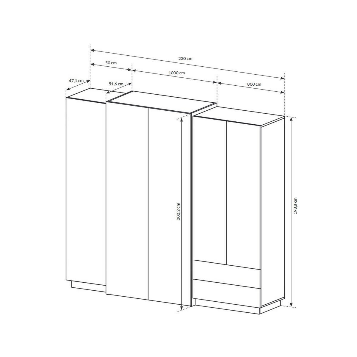 KLEIDERSCHRANK 3D weiß gold craft oak 230cm / 51 cm / 201 cm - Weiß, Holz/Holzwerkstoff (230/201/51cm) - Feldmann-Wohnen