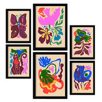 POSTER Set Mit 6 Malerisch 4 In Blume Zusammenfassung Ästhetische Dekorative Gemälde Für Ihr Wohnzimmer Schlafzimmer Zuhause A3 & A4 Schwarzer Rahmen - Schwarz, Papier (29/3cm) - Nacnic