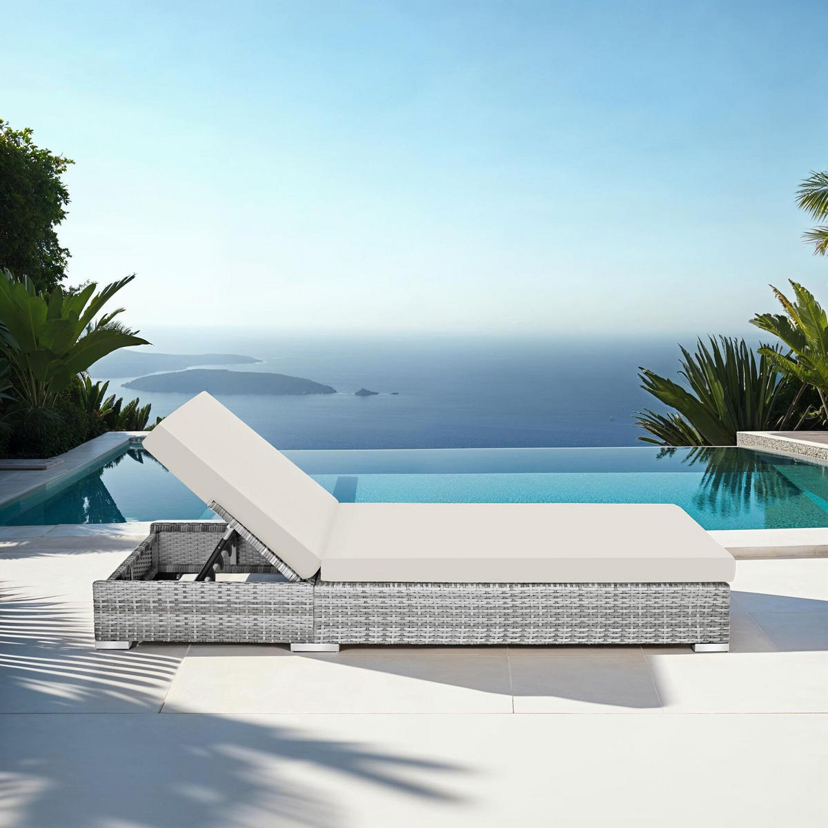 RATTAN-SONNENLIEGEN 2er Set, wetterfest und UV-beständig, hellgrau - Hellgrau, Kunststoff (60/21/184cm) - tectake