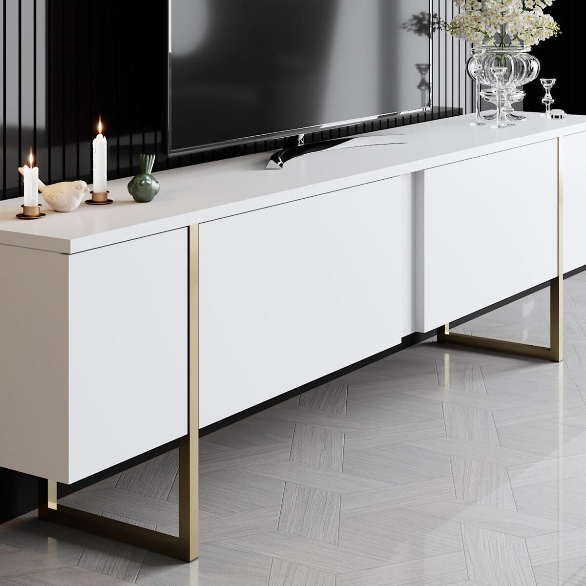 TV-MÖBEL mit 2 Klapptüren Luxe 180/30/50 cm - Weiß, Holzwerkstoff (180/50/30cm) - Calicosy