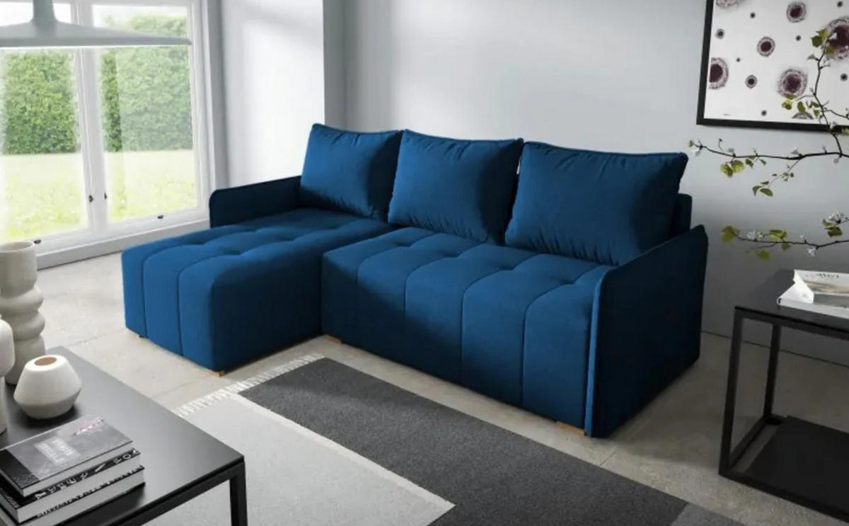 ECKSOFA GREND, L-Form mit Schlaffunktion und Bettkasten, Blau, links, Veloursstoff - Blau, Textil (210/140cm) - Sepro Meble