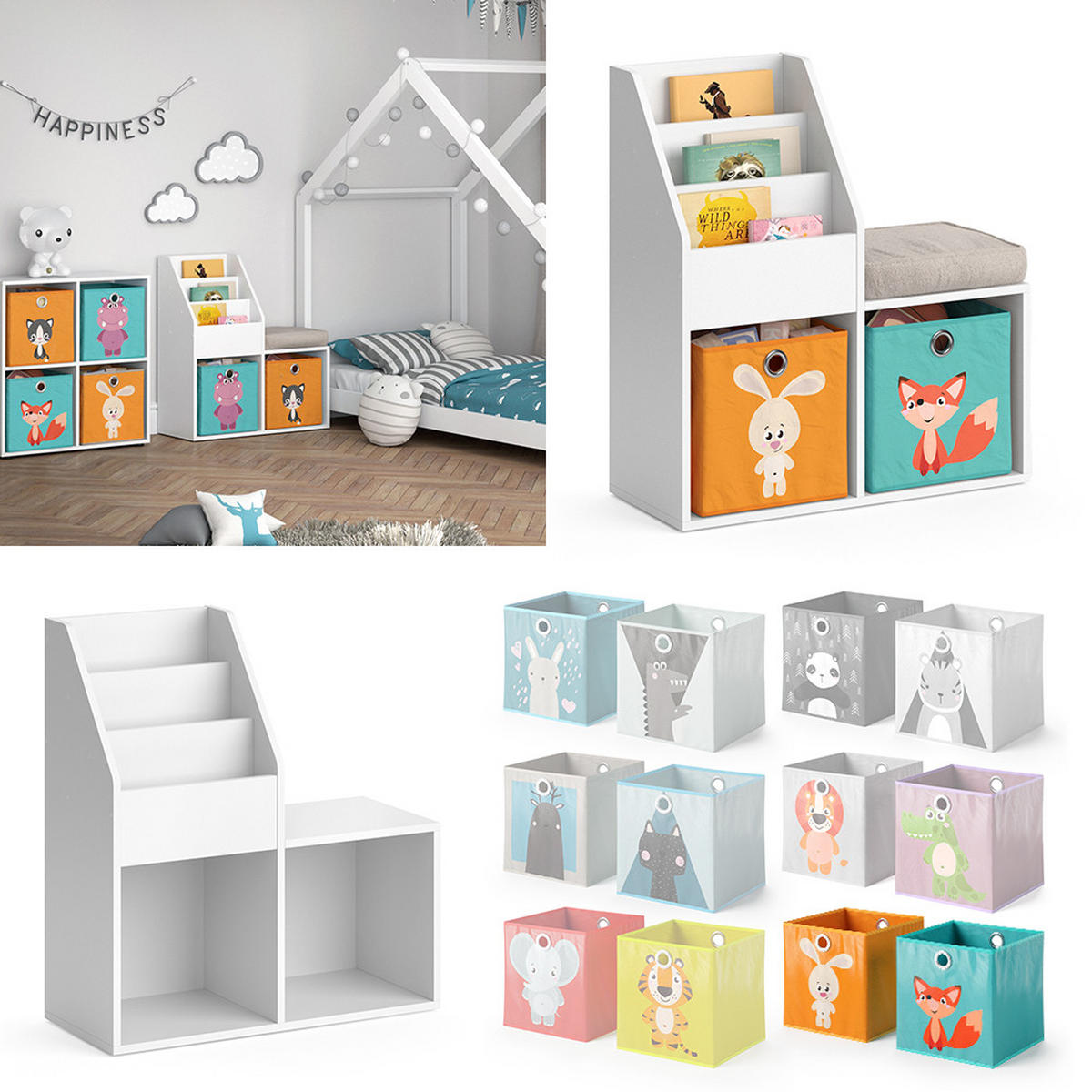 KINDERREGAL Luigi Weiß 72 x 79 cm Mini, mit 2 Faltboxen opt.1 - Weiß, Holzwerkstoff (72/79/30.9cm) - Vicco