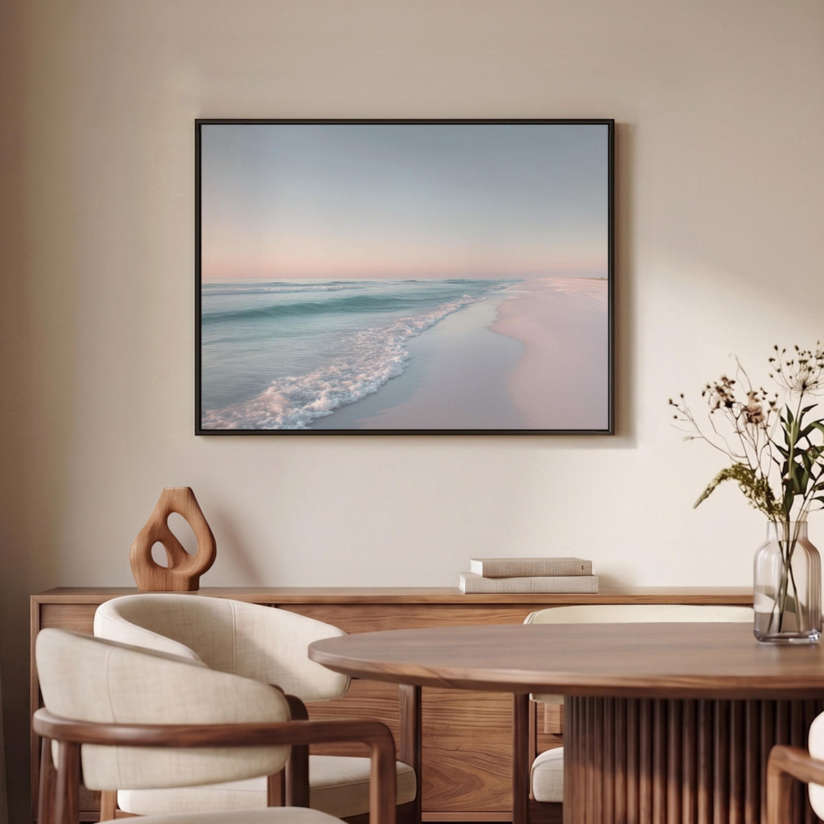 LEINWAND Bilder mit Rahmen - Küstenlinie - Pastell - Wasser - 70x50 - Pastellblau, Textil (70/50cm) - MuchoWow