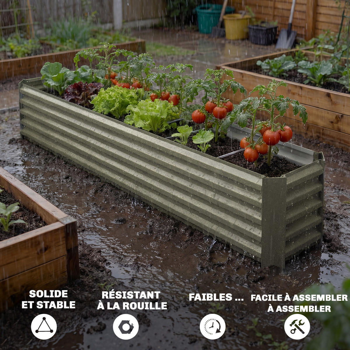 HOCHBEET DE-12297 240/40/45 cm, offener Boden, 395 L Silber - Grau, Metall (240/45/40cm) - ComfortXL