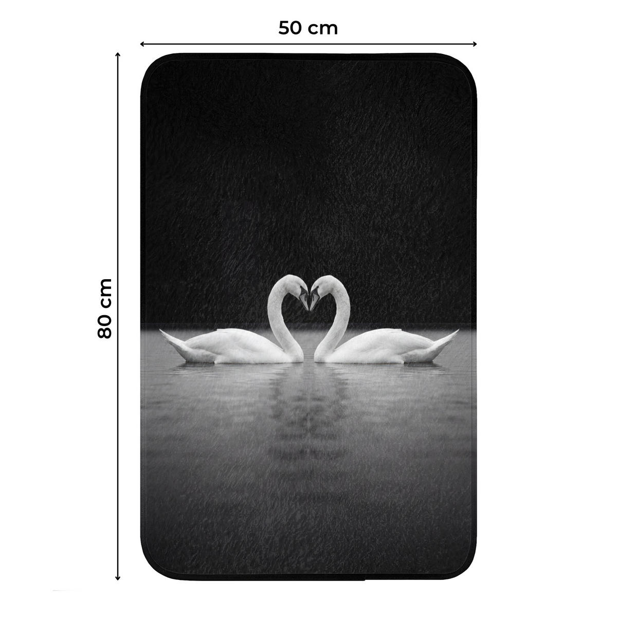 WC PŘEDLOŽKA Labutě - srdce - černá - bílá 50x80 cm - černá, textil/plast (50/1cm) - OnlyWow