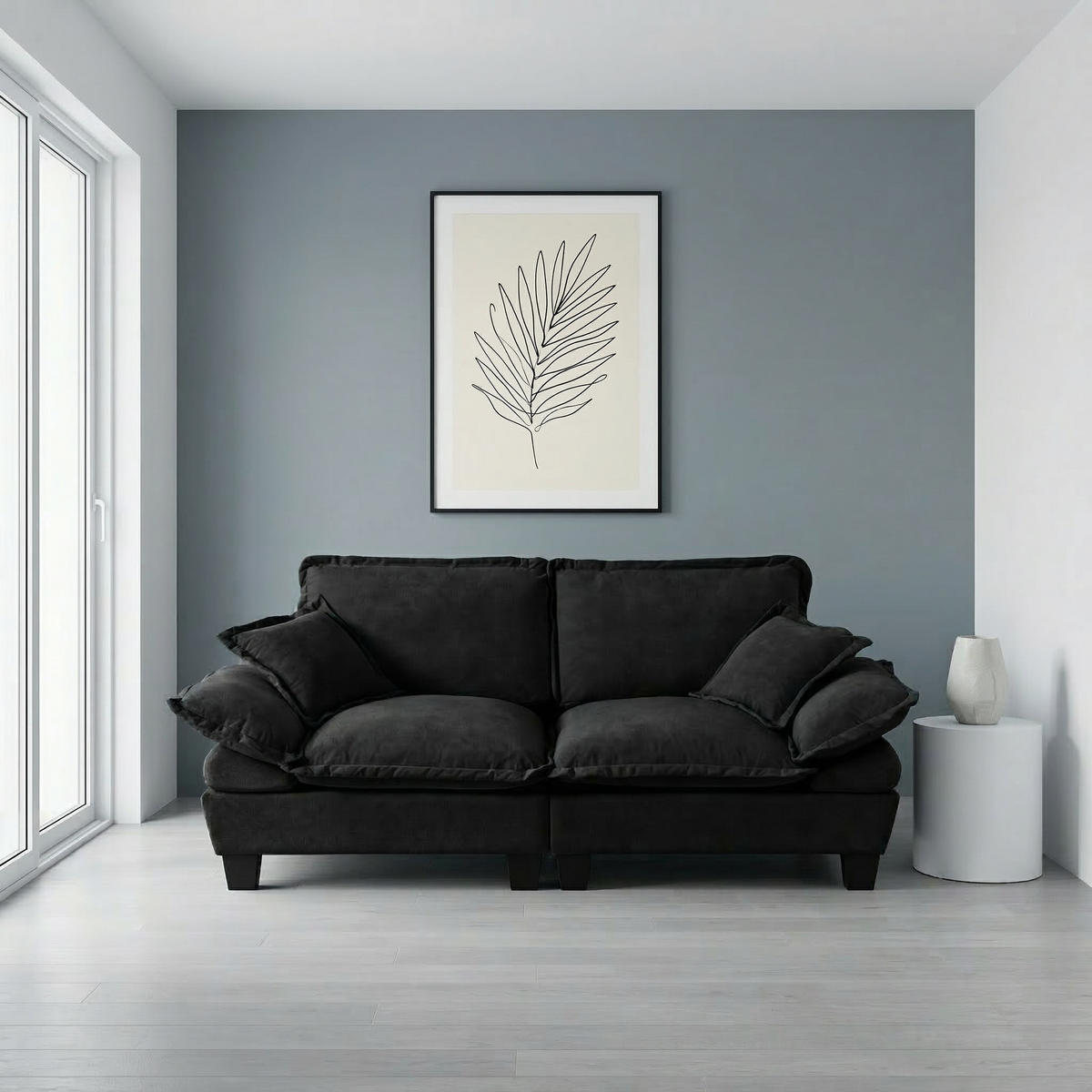 2-SITZER Sofa aus Chenille mit abnehmbaren Armlehnen, schwarz - Schwarz, Textil (82/90/194cm)