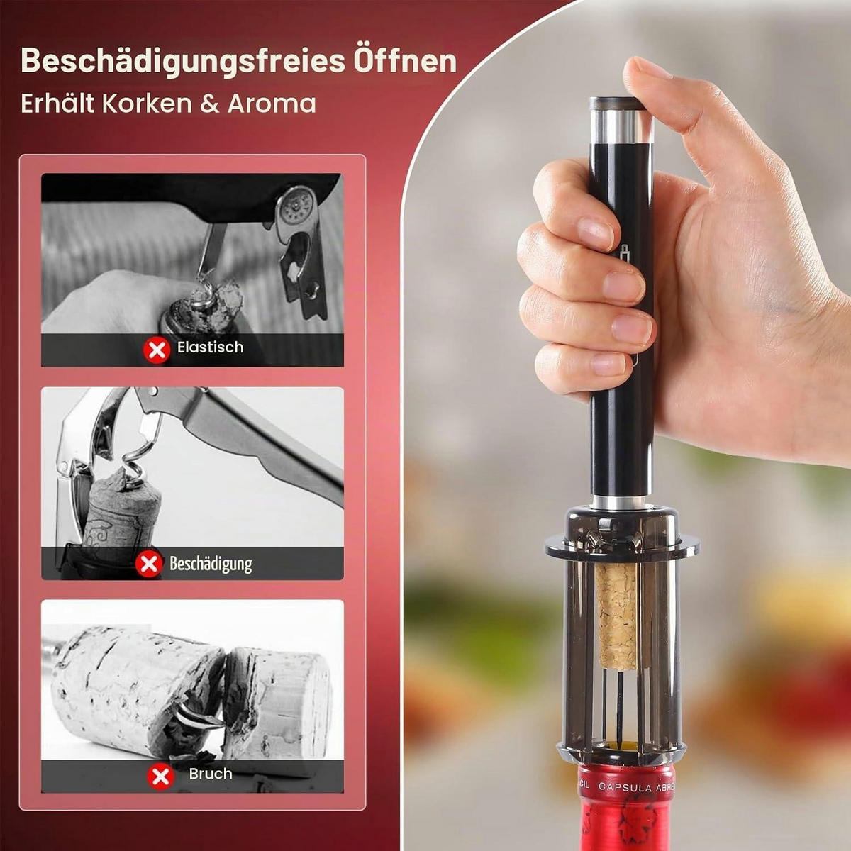 WEINÖFFNER Luftdruck Pumpenöffner - Silberfarben, Kunststoff (19cm)