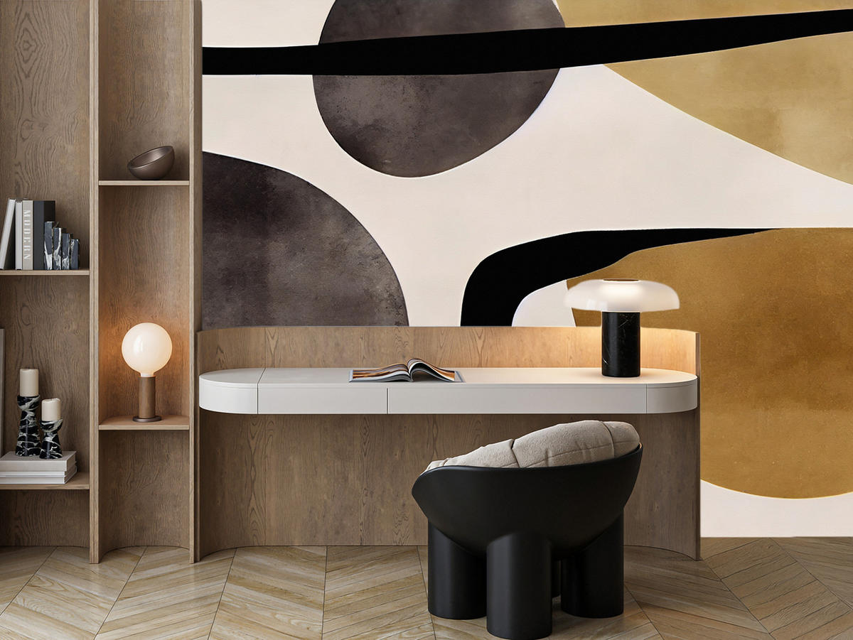 FOTOTAPETE für Wohnzimmer Retro Geometrische Formen Vintage 300x210 - Beige/Schwarz, Papier (300/210cm) - Muralo