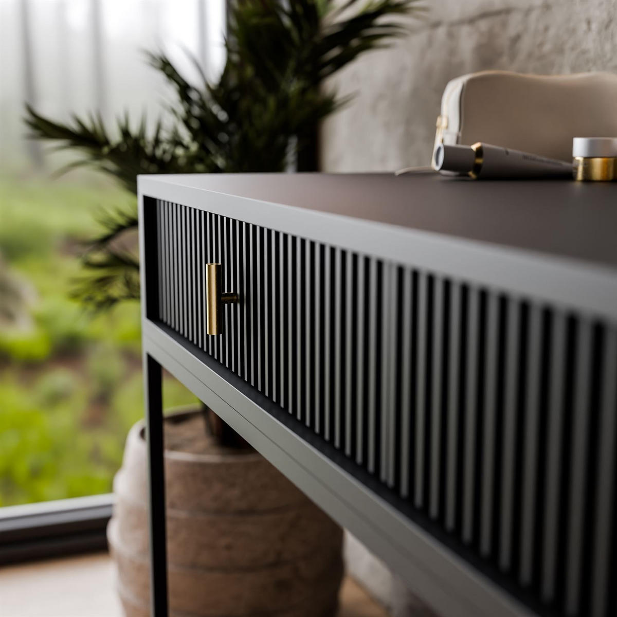 FRISIERTISCH MIDNIGHT auf Gestell mit Spiegel und LED-Beleuchtung schwarz - Schwarz, Holzwerkstoff (104/77/50cm) - Lookway