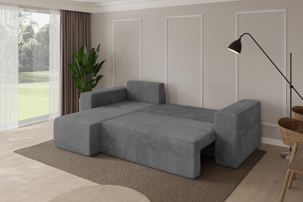 ROHOVÁ SEDAČKA s funkcí spaní, otoman vlevo SENO-L 249x139x85 tmavě šedá manšestr - černá/tmavě šedá, kompozitní dřevo/textil (249/139cm) - ALTDECOR