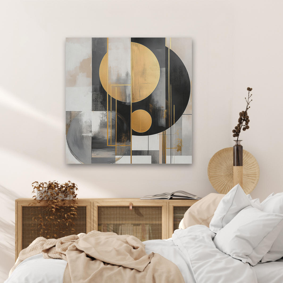 AKUSTIKBILD Abstrakt - Gold - Silber - Formen - Ästhetisch - Modern Akustikpaneele 80x80 cm - Goldfarben, Kunststoff (80/80/0.9cm) - MuchoWow