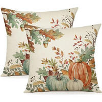 KISSENBEZUG 40 x 40 cm 2er Set Herbst Kürbis Deko Leinen Mischgewebe - Multicolor, Textil (40/40cm)