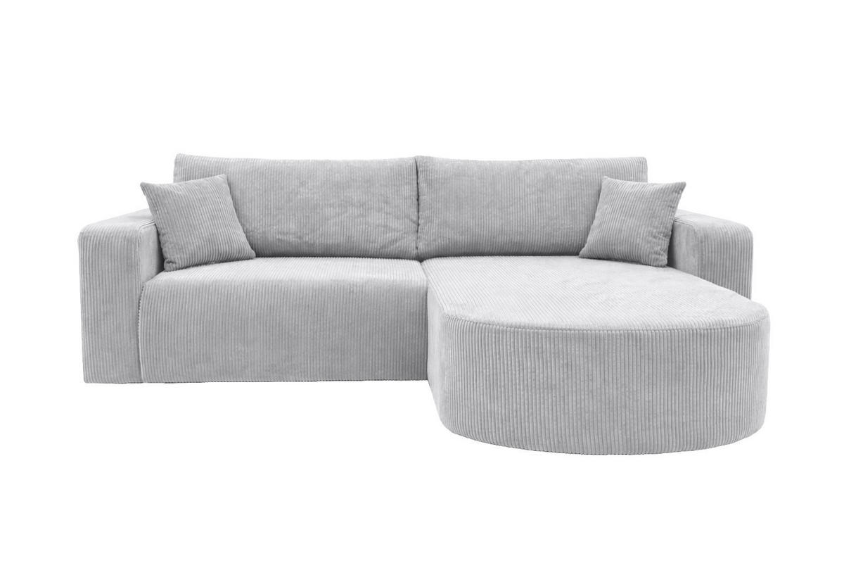ECKSOFA Mit Schlaffunktion, Cordstoff Poso, Hellgrau, Rechts, ROUND ONE - Hellgrau, Holz (244/175cm) - Kaiser Möbel