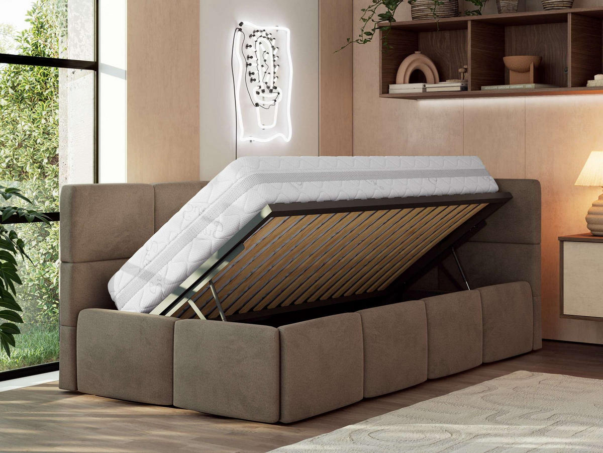 JUGENDBETT ARVO 90/200 - Braun Velvet - ohne Matratze - Rechts Seite - Braun, Textil (200/90cm) - MKS