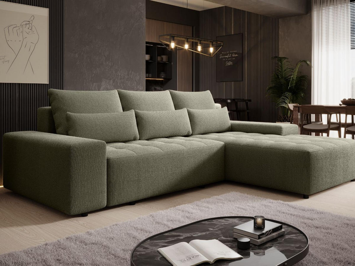 ECKSOFA Vento Dunkelgrün - Dunkelgrün/Schwarz, Holz/Kunststoff (280/184cm) - Graingold