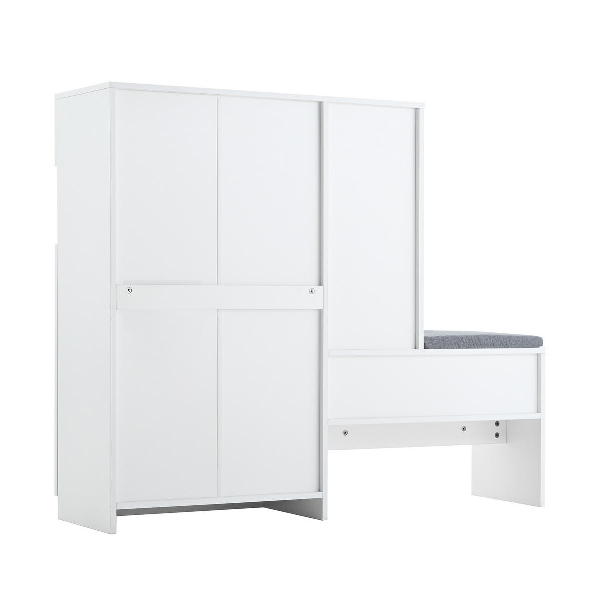 SCHUHSCHRANK mit Sitzbank 130 x 35 x 110 cm Weiß 2-in-1 - Weiß, Holzwerkstoff (35/110/130cm) - Beauniv
