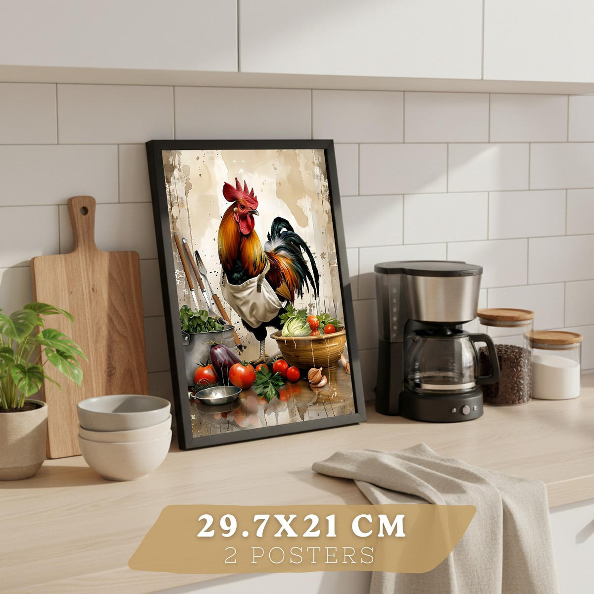 PLAKAT Sada 2 Animal Chef A4 Černý rám - černá, papír (29.7/1/21cm) - Nacnic