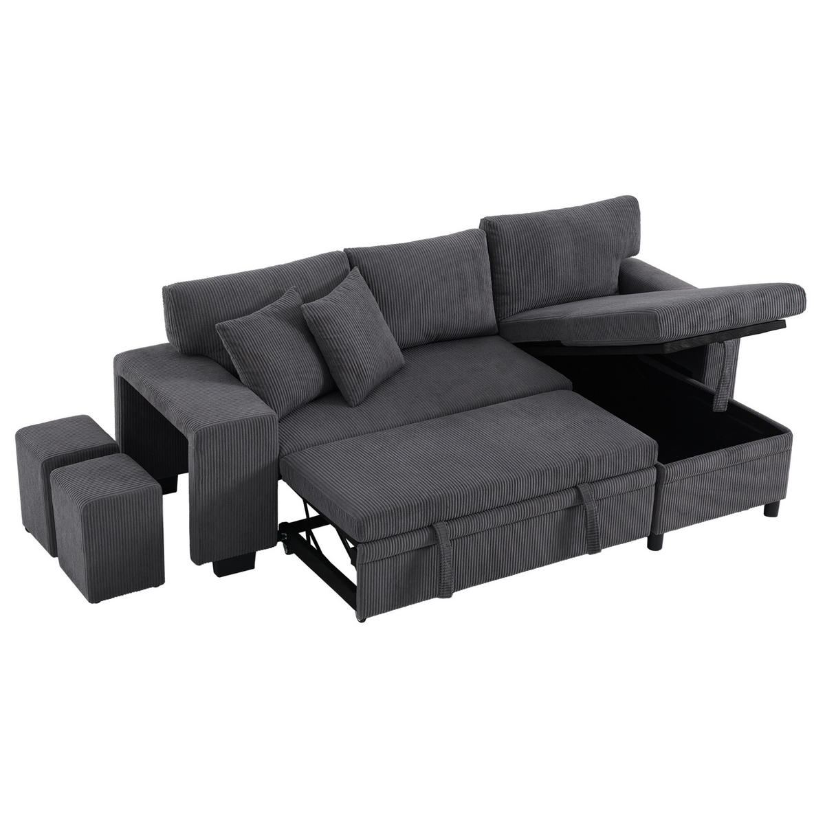 ECKSOFA L-Form 3-Sitzer mit Schlaffunktion und USB-Anschluss Cord Grau 231/131,5/84 cm - Grau, Textil (231/131.5cm) - OKWISH