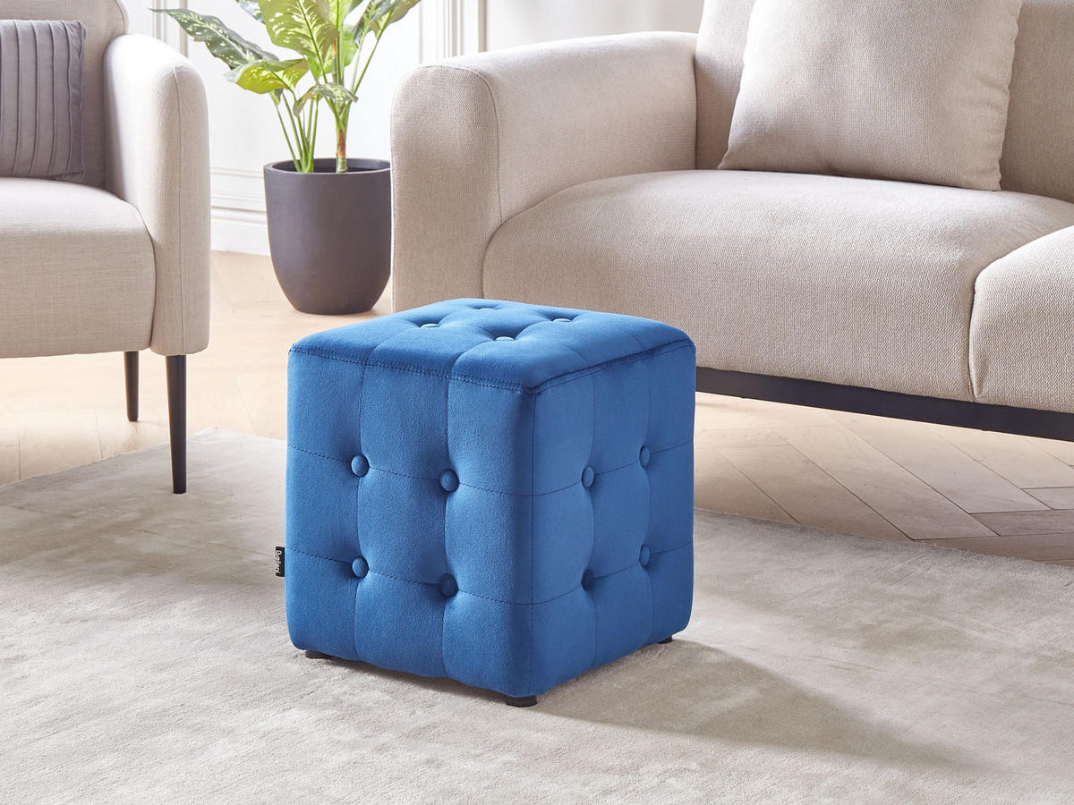 POUF Samtstoff Blau Wisconsin - Blau, Textil (36/39/36cm) - Beliani