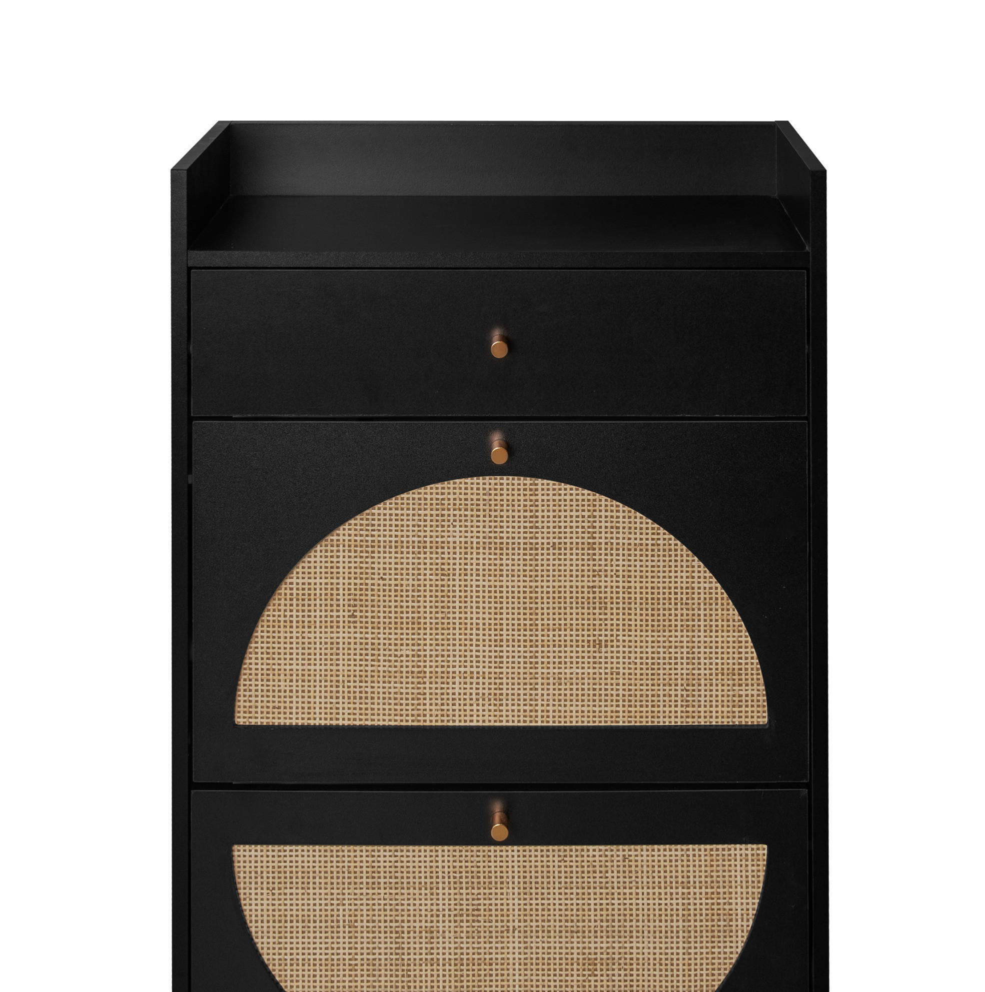 SCHUHSCHRANK 60 cm mit flexiblem Doppelregal, Rattan-Optik und Wandverankerung, Schwarz - Schwarz, Holzwerkstoff (60/110/24cm) - Redom