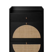 SCHUHSCHRANK 60 cm mit flexiblem Doppelregal, Rattan-Optik und Wandverankerung, Schwarz - Schwarz, Holzwerkstoff (60/110/24cm) - Redom