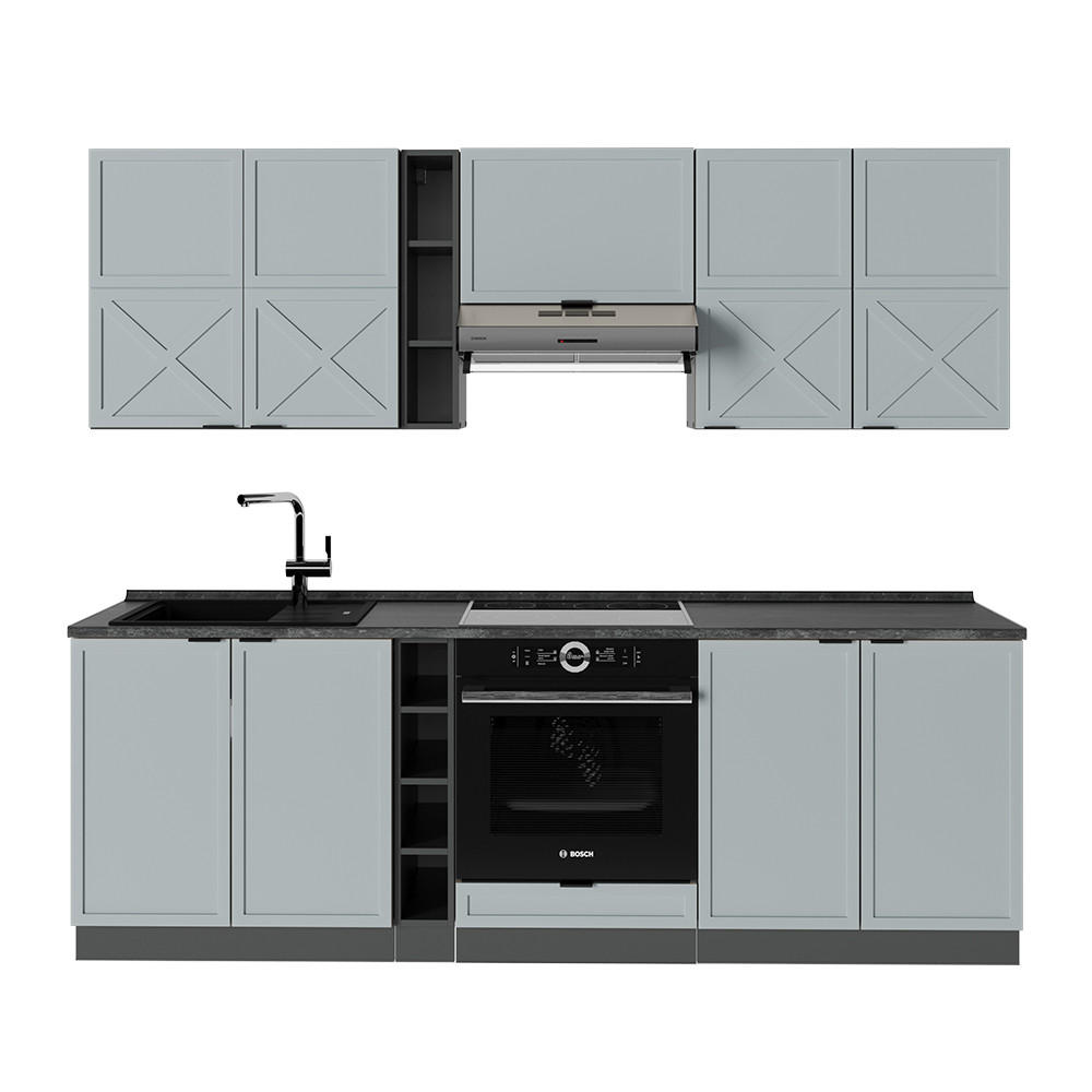 KÜCHENZEILE Fame-Line Hellblau-grau/Anthrazit 235 cm, AP Anthrazit - Anthrazit/Blaugrau, Holzwerkstoff (235/81.6/60cm) - Vicco