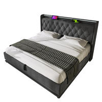 ČALOUNĚNÁ postel 140/200 cm šedá z lnu s LED osvětlením USB-C a hydraulickým úložným prostorem - šedá, textil (140/200cm) - OKWISH