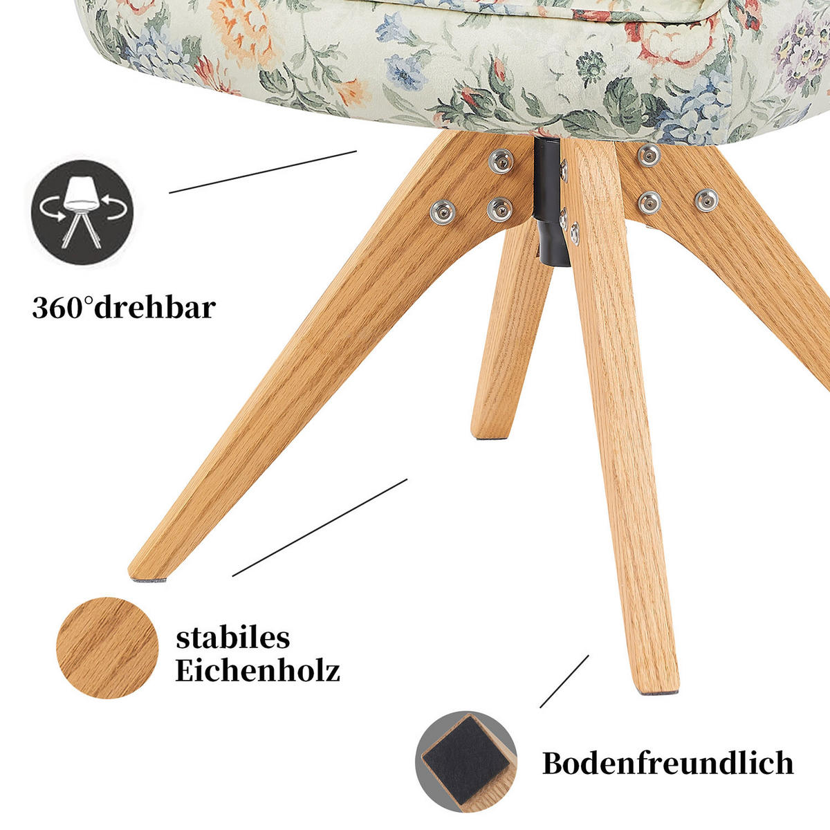 DREHSTUHL Mika-Lena 2er-Set - Honigeiche/Multicolor, Eichenholz/Holz (60/87/65cm) - DUBI Möbel